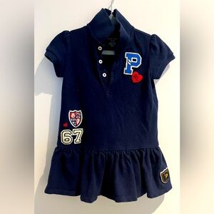 Infant Girl Polo Ralph Lauren Varsity Embroidered Patch Knit Dress  12mo